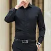 Camisa branca de outono masculina de manga comprida slim jovem coreano cor sólida casual masculina trabalho profissional formal