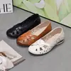 Mocasines Planos de Cuero para Mujer de Primavera para Comercio Transfronterizo, Zapatos Slip-On de Tacón Bajo Huecos con Suela Suave para Madres