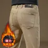 Calças casuais masculinas de alta qualidade de Hong Kong, cor cinza escuro, corte reto slim, outono/inverno 2026, calças sociais com forro de fleece
