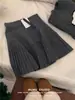 Falda midi plisada de punto, gris oscuro, de alta gama, cintura elástica, versátil, línea A, para mujer, principios de otoño, de cintura alta, adelgazante
