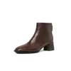 Botines de Piel de Oveja de Primera Capa para Mujer con Tacón Grueso, Botines Individuales, Botines Adelgazantes, Otoño e Invierno, Piel Genuina, Punta Cuadrada, Cierre de Cremallera Trasera, Tacón Medio, Botines de Moda para Mujer