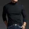 Camiseta de manga longa Jingtao com gola alta parcial para outono e primavera, roupa íntima elástica, top masculino moderno, gola média, camiseta de algodão