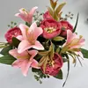 Suministro directo de fábrica rosa lirio 9 rosas flores artificiales ramo accesorios de decoración para bodas escenarios flores artificiales de simulación