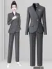 Traje Gris de Negocios para Mujer Traje de Alta Gama Cintura Temperamento Departamento de Ventas Ropa de Trabajo Joyería Hotel Ropa de Trabajo