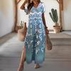 Vestido largo de verano con estampado de moda, cuello en V, abertura y manga corta, talla grande, para exportación europea y americana, Amazon 2024