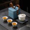 Juego de Té de Viaje con Logo Personalizado, Una Tetera y Tres Tazas, Estilo Camping de Viaje al Aire Libre, Taza Rápida de Cerámica, Regalo de Negocios, Souvenir