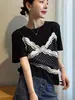Camiseta de Manga Corta Empalmada Falsa de Dos Piezas con Diseño Nuevo Verano 2026 para Mujer Estilo Francés de Lunares Top Versátil A12715