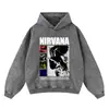 Sudadera con Capucha Retro Estampada Europea y Americana Suelta con Logo de Banda Rock Antigua Vintage Batik