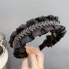 B096-1 nova faixa de cabeça leve e luxuosa estilo coreano, faixa de cabeça com babados e strass, faixa de cabeça preta com diamantes e dentes para cabelo