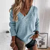 Moda Europea y Americana Ropa para Mujer Otoño e Invierno 2023 Nuevo Color Sólido Prendas de Punto para Mujer Exportación Cuello en V Manga Larga Suéter de Punto Top
