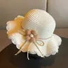 Sombrero de Sol para Niñas con Protección Solar, Sombrero Tejido de Playa para Viajes al Aire Libre, Sombrero de Ala Ancha Anti-UV