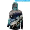 Sudadera con capucha de pesca para hombre 2024 con patrón degradado de animal creativo transfronterizo con máscara facial para protección solar en actividades al aire libre de verano