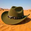 Chapéu Alto Preto Retrô, Chapéu de Cowboy Ocidental Unissex com Acessórios de Cabeça de Vaca, Chapéu de Jazz Estilo Étnico