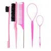 Set de Peluquería Listo para el Extranjero Set de Tres Piezas Peine de Cola con Punta de Aguja de Acero Partición Reflejos Cepillo para Cejas de Doble Cabeza Peine Cepillo para Bordes