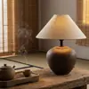 Jarrón Cerámico Estilo Wabi-Sabi Vintage Lámpara de Mesa Decorativa, Lámpara de Mesita de Noche para Dormitorio Inspirada en Zen, Adorno Retro Japonés para Sala de Estar de Hotel Homestay