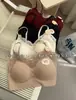 Sutiã feminino sem costas em renda estilo francês com bojos de orelha de coelho, leve, respirável, com suporte, anti-queda, sem costura 1110