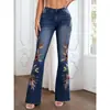 Jeans Acampanados de Mujer con Bordado de Alta Elasticidad Ajustados, Jeans Adelgazantes de Moda, Pantalones Acampanados