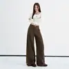 Calça Jeans Feminina Verde Militar Transfronteiriça Cintura Alta Lavada Rasgada Outono 2026 Nova Casual Solta Caimento Perna Curva