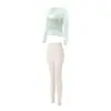 Conjunto de corrida fitness para mulheres, com um estilo suave, top de manga longa e calça atlética de alta elasticidade e modelagem slim, adequado para uso diário e yoga.