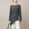 Camiseta Asimétrica de Manga Larga para Mujer Otoño 2025 Nueva Holgada Efecto Adelgazante Abertura Pliegues Top Camisa Base