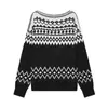 Atacado Fábrica de Roupas Femininas Transfronteiriça 2026 Primavera e Outono Novo Estilo Estilo de Hong Kong Fair Isle Bloco de Cores Jacquard Suéter