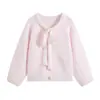 Moda feminina transfronteiriça: cardigan elegante com gravata borboleta de renda, nova temporada 2026, casaco de malha casual e macio