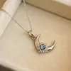 Colar da Moda e Estiloso de Lua e Sol com Zircônia Azul para Mulheres, Design de Nicho Estilo Europeu e Americano com um Toque de Luxo, Acessório de Corrente para Clavícula