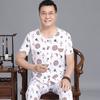 Pijama de Algodão e Seda para Homens de Meia-Idade e Idosos Primavera e Outono Cardigã de Manga Longa Roupas de Casa para o Pai Terno de Algodão e Seda de Manga Longa Pai
