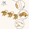 Joyería de Acero Inoxidable, Nuevo Estilo Popular Europeo y Americano, Pendientes Colgantes, Collar, Anillo de Rana y Palmera Chapados en Oro de 18 Quilates de Nicho