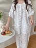 Primavera e Verão 25 Novas Roupas de Casa de Gaze com Estampa Digital de Manga Curta Gola Redonda Pijamas Casuais Cachorro Chai Roxo Curto e Longo