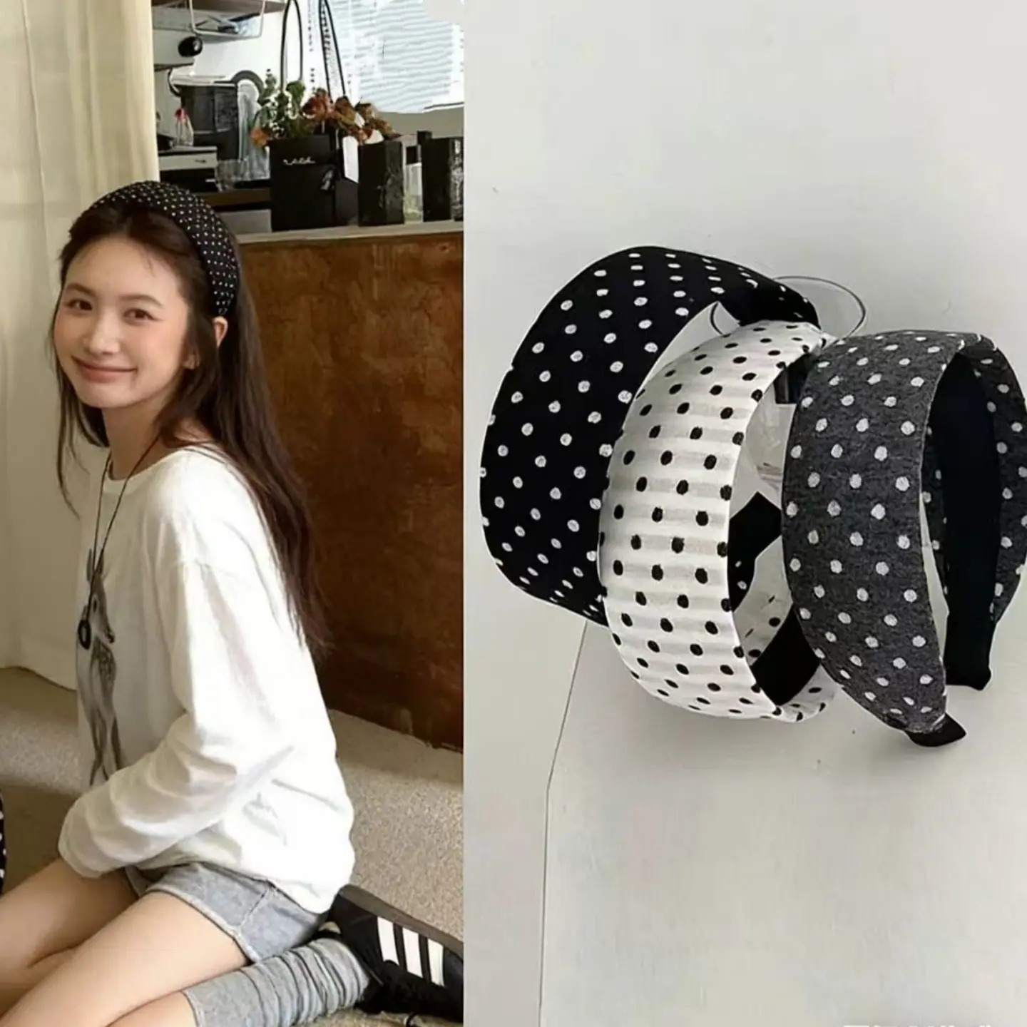 2603083 (1) 2026早春新款韩系波点黑白波点宽边