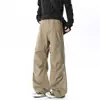 Calça de trabalho casual estilo americano rosa plissada com barra curva para homens e mulheres, tendência de outono, retrô, legal, reta, perna larga, calça esportiva