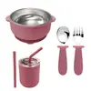 Conjunto de 6 Peças Prato de Jantar Copo para Crianças em Aço Inoxidável 304 Manga de Silicone Removível Ventosa Doméstico Antiderrapante Sem Cheiro Prato