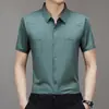 Camisa de manga corta fina y transpirable de seda helada con solapa de verano, ajuste slim, casual, sin marcas, para negocios, moda de mediana edad, camisa de alta gama