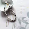 Colar de corrente com pingente simples de pérola ABS para meninas colar com pingente de pentagrama e miçangas de arroz folhas corrente dupla