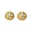 Brincos de Prata S925 Elegantes Girassol Dourado Pérola Estilo Retro Hong Kong Brincos 2024 Novos Brincos da Moda para Mulheres