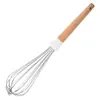 Batidor de huevos de acero inoxidable con mango de madera batidor de huevos manual varilla para batir crema doméstica herramienta para hornear pasteles