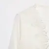 Atacado transfronteiriço 2026 Moda europeia e americana camisa feminina com babados de renda emendada, decote V, manga longa, manga sino D6965