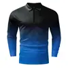 2023 Novo Outono Exportação Transfronteiriça Masculina Camisa Polo Casual com Zíper Manga Longa Cor Lisa Estampa 3D Camisa Paul