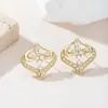 Brincos de Tarraxa Coração em Zircônia Cobre Retro Francês Europeu Processo de Galvanoplastia Ouro Brincos de Nicho Luxo Leve Versátil Joias para Orelha Atacado
