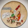 Restaurante de Campo Calle Chongqing Restaurante de Hot Pot de Pescado Viejo Decoración de Pared de Fondo Cesta de Bambú Pintada a Mano Tamiz de Arroz Pintura de Pared Retro