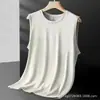 Regata masculina de algodão modal para esportes, gola V, seda gelada, sensação refrescante, secagem rápida, cor sólida, sem mangas, camiseta de verão com costas nadador