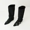 Botas de punta estilo europeo y americano hasta la mitad de la pantorrilla para mujer, otoño e invierno 2026, con hebilla de cinturón, tacón grueso, tacón de cuña adelgazante, botas de montar por encima de la rodilla