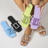 Nuevos Zapatos de Ducha Cuadrados con Hebilla de Pedrería para Mujer, Verano Brillantes Planos Antideslizantes para Exteriores, Sandalias de Lujo Ligero, Venta Caliente Transfronteriza, En Stock