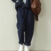 Conjunto de Sudadera y Pantalones Casuales Sueltos de Punto con Cuello Redondo y Forro Polar Azul Marino para Mujer, Estilo Nuevo Otoño e Invierno 21197
