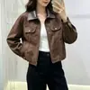 Chaqueta Vintage Marrón con Cuello Solapa para Mujer, Nuevo Abrigo Corto Holgado de Otoño, Chaqueta Versátil con Cremallera Estilo Oficina