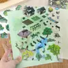 Adesivos de Cenário Crepuscular Série Quatro Estações de Jiangnan Tendência Nacional Estilo Antigo Casa Tridimensional Empilhada 3D Adesivos de Cenário para Diário