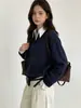 Suéter de punto de dos piezas con bloques de color y cuello de contraste, nueva colección otoño/invierno 2026, elegante y sofisticado top de punto con lentejuelas para mujer