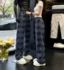 Calça Xadrez Americana de Outono para Homens e Mulheres Tendência Solta Reta Perna Larga Comprimento no Chão Calças Tamanho Plus Esportiva Versátil Casuais