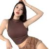 Chaleco térmico de algodón rizado cepillado de Otoño e Invierno para mujer, top sin mangas de cuello alto medio, ajustado, para usar como prenda exterior o interior, con tirantes interiores, camisa base